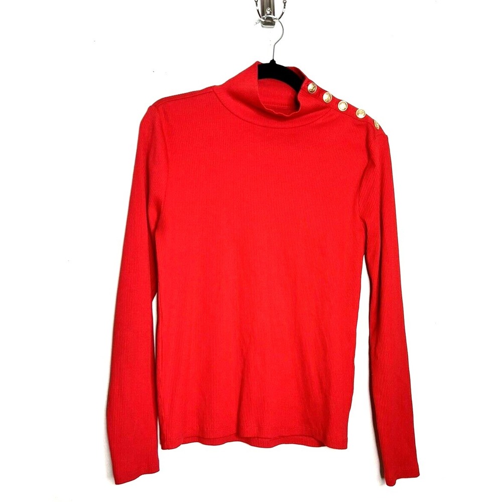 Vintage J Crew Sweater Shirt Top Blouse Size L Womens red buttons ribbed